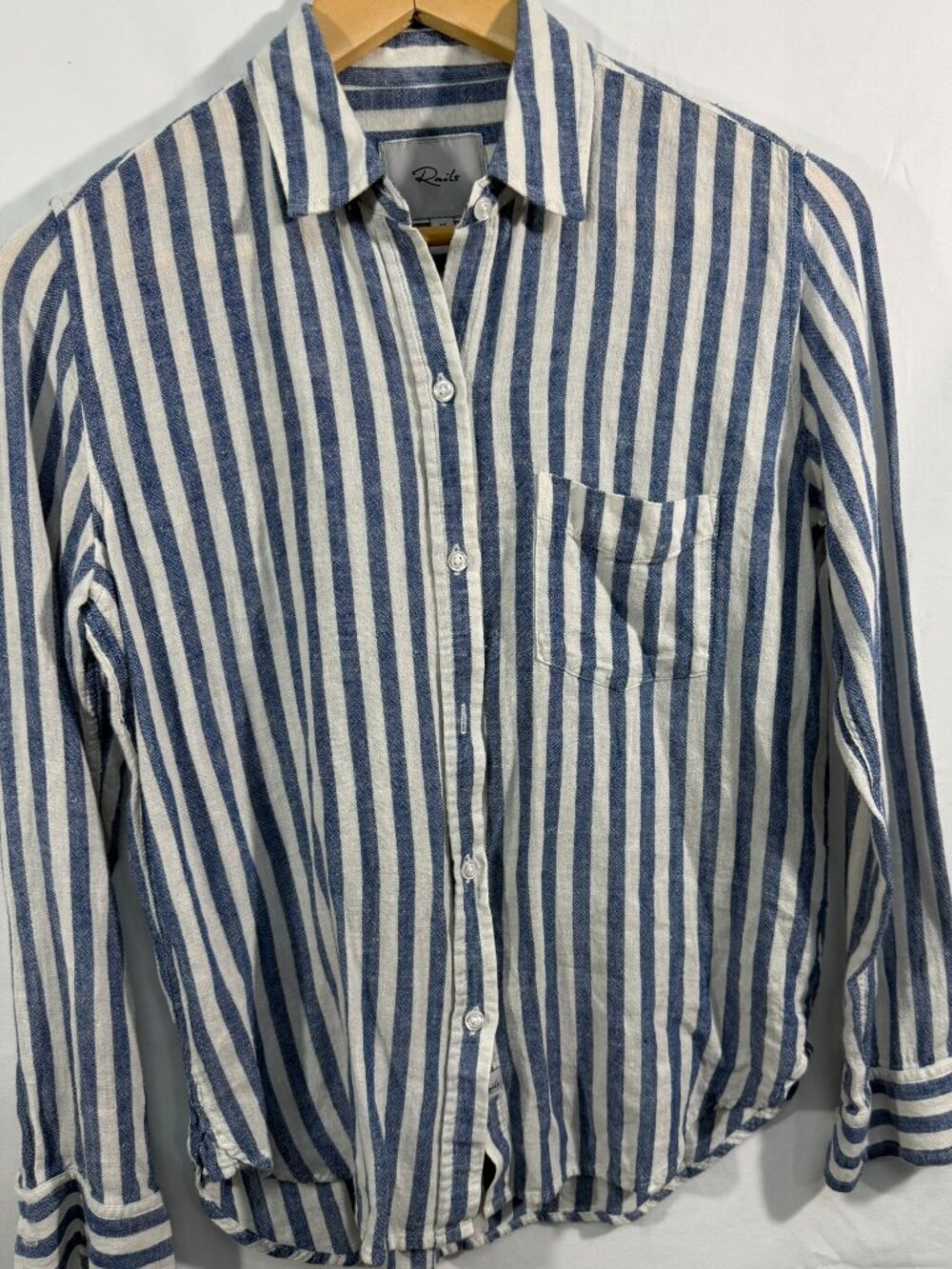 Rails Blue & White Striped Linen Blend Button Front Shirt XS Coastal Classic